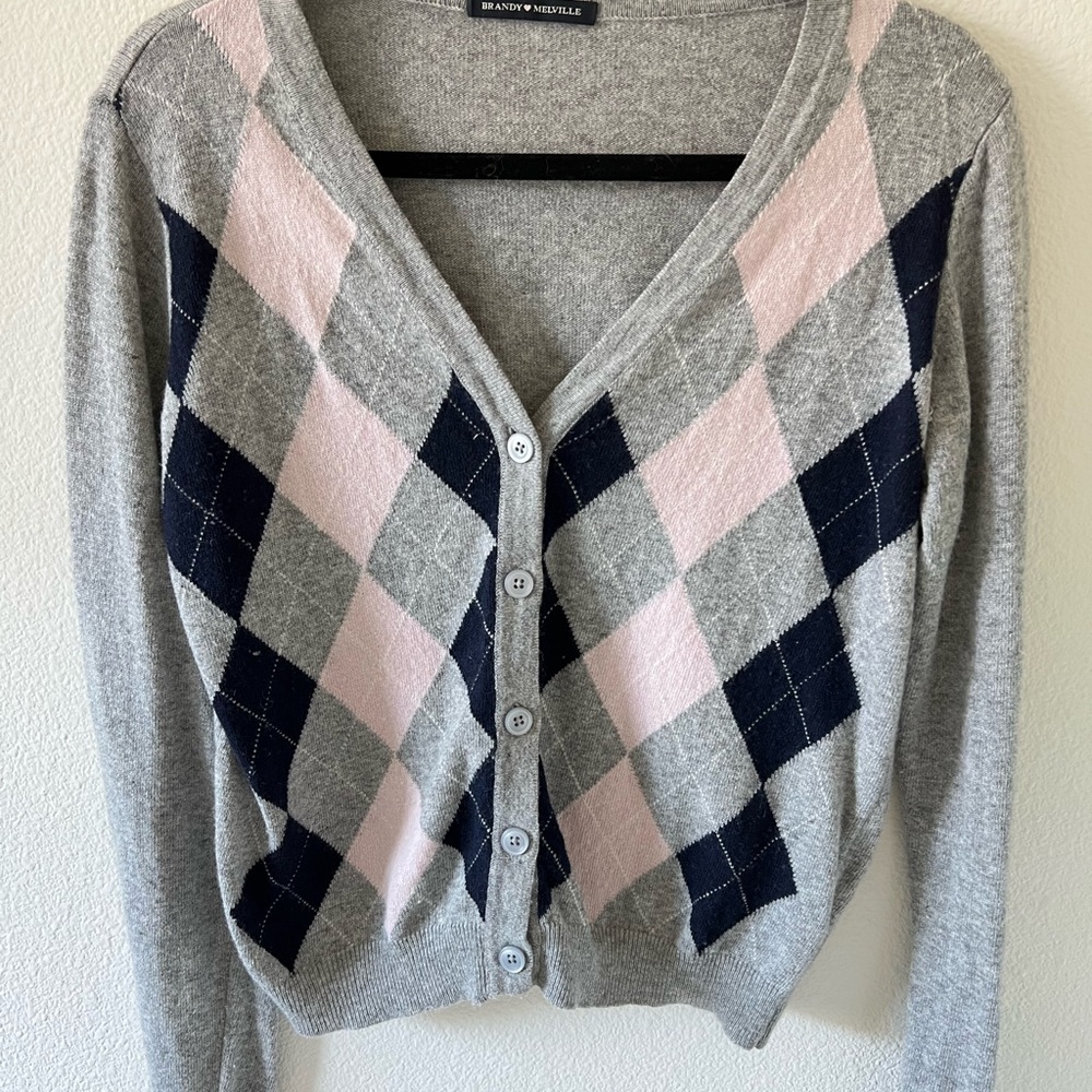 Brandy Melville Wool Grey and Pink Cardigan